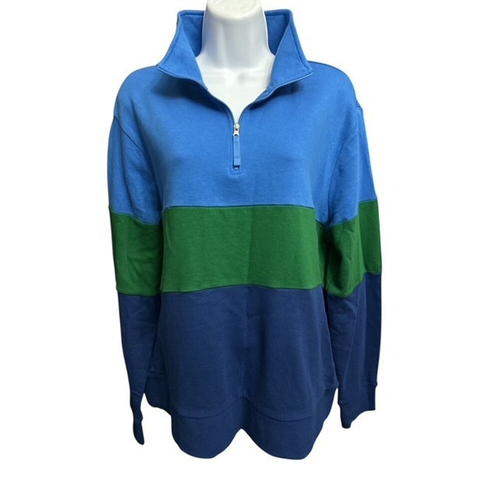 St Johns Bay XL Top Horizon Blue Green Colorblock Neck Zip Durable Long Sleeves